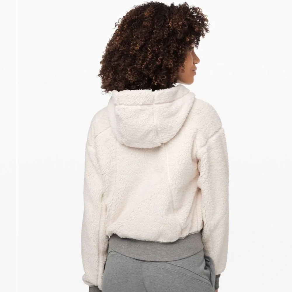 lululemon athletica Cream Teddy Zip-Up Jacket with Gray Trim